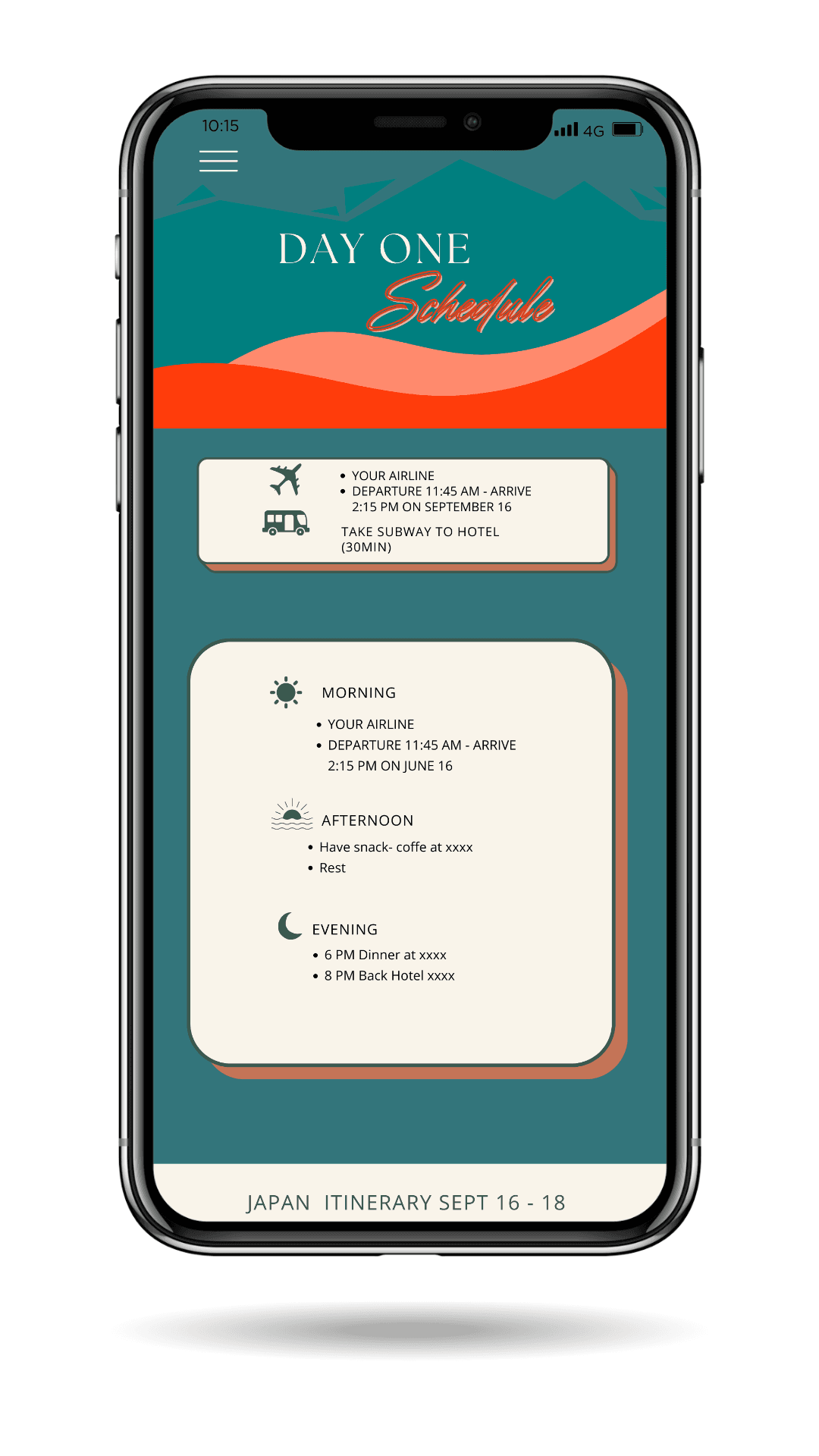 Screenshot of the first day of a 2–3 day short trip itinerary