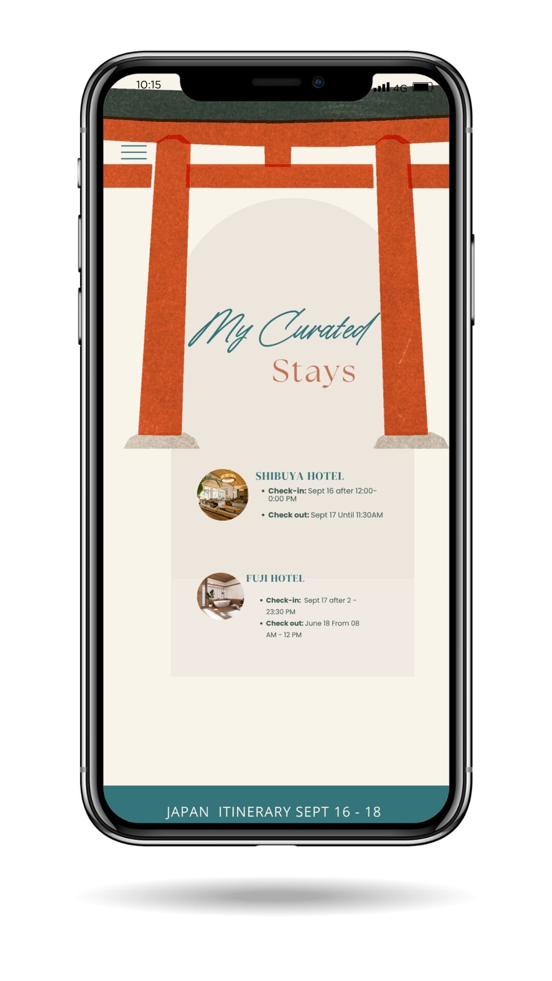 Screenshot of hotel check-in and check-out details