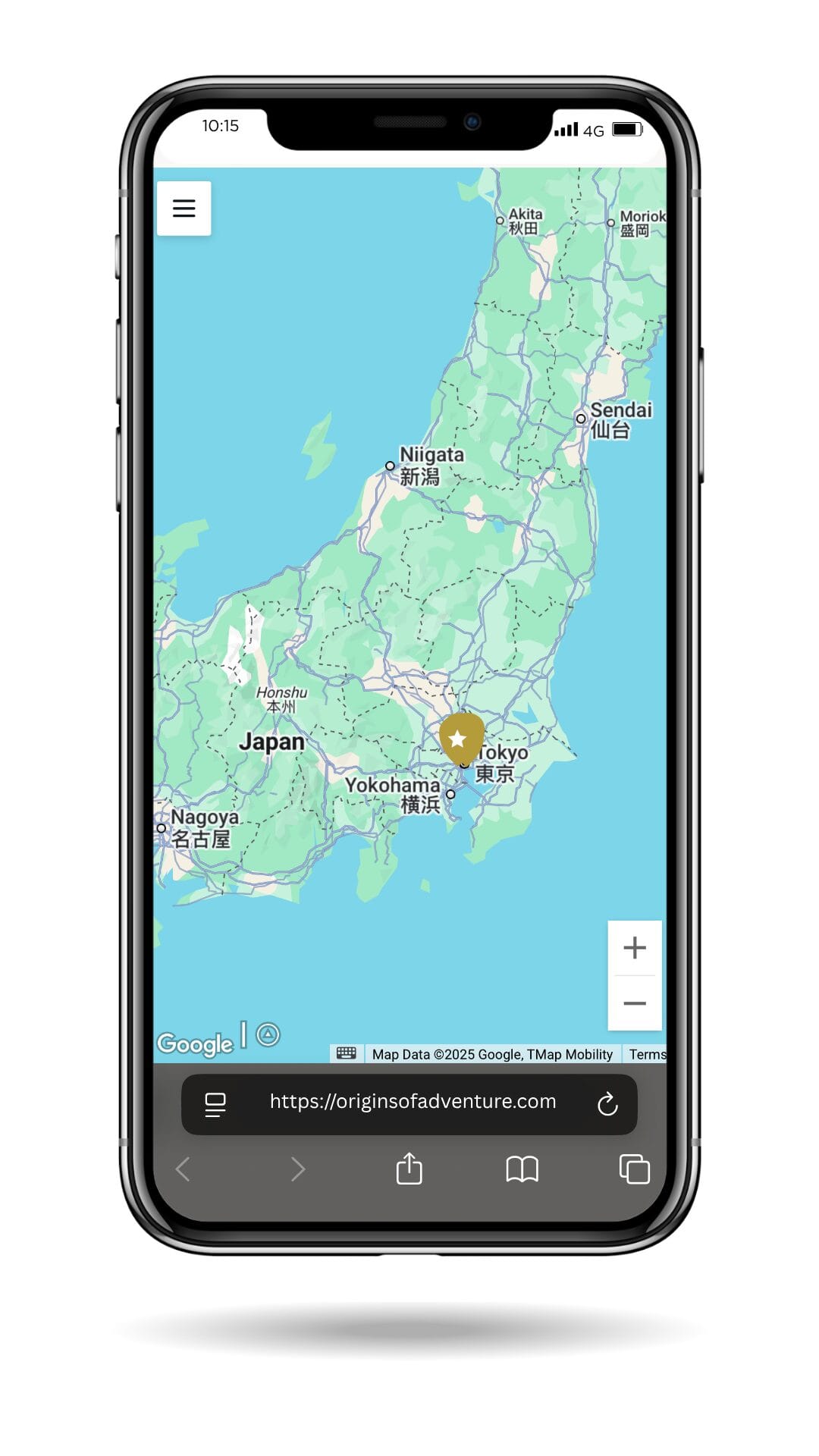 Travel map of Japan showing pins in Tokyo, Kyoto, and surrounding areas