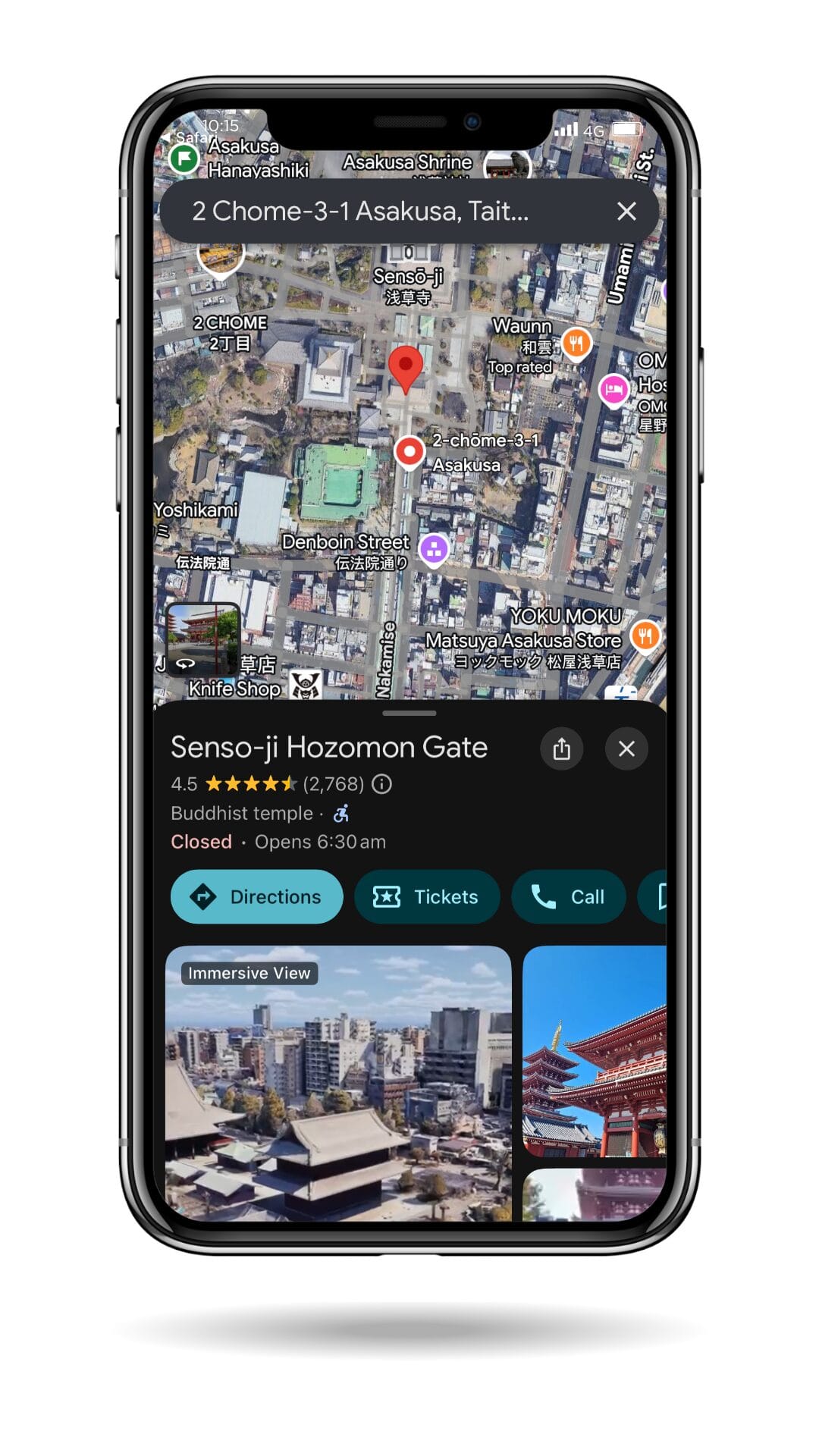 Custom Japan itinerary map opened in Google Maps on iPhone
