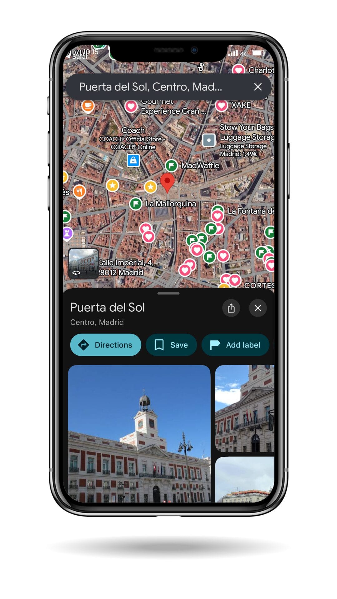 Mobile view of a personalized travel guide with navigation options