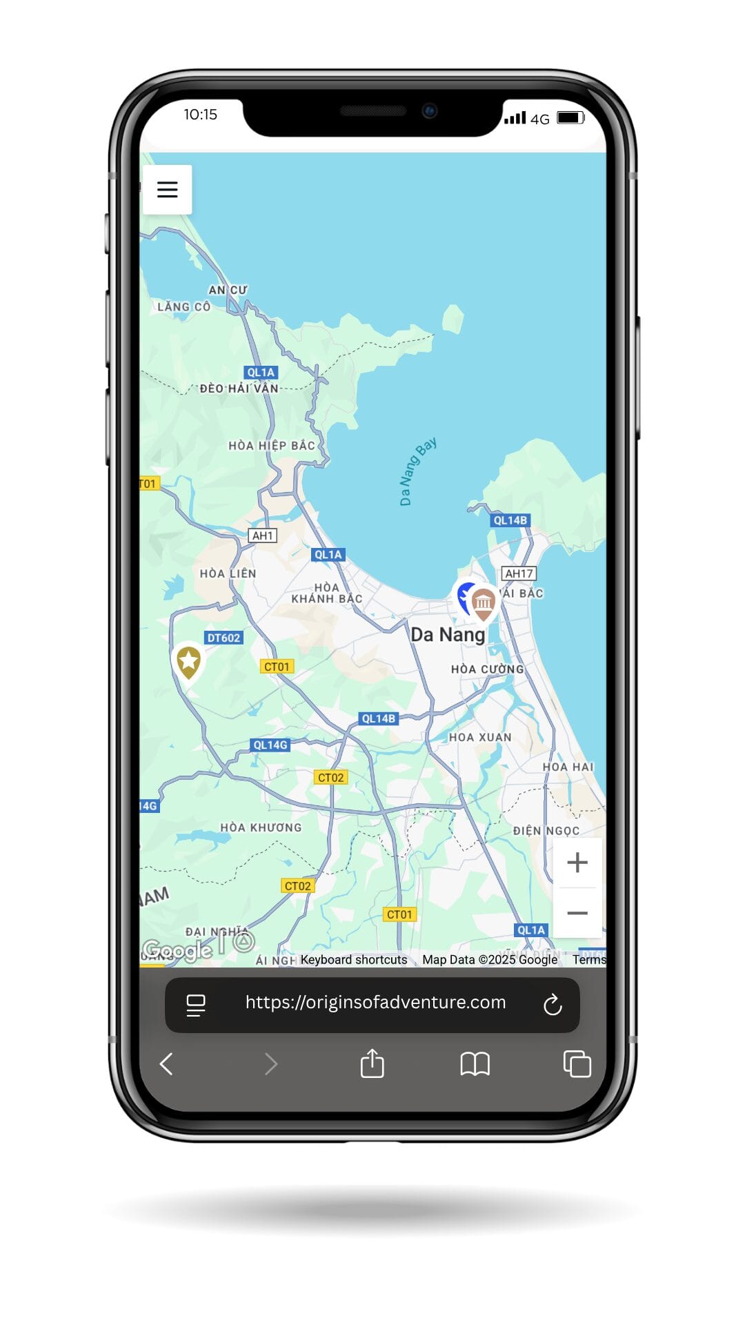 Mobile screenshot of a personalized travel map for Da Nang, Vietnam, showing curated pins as part of a custom travel itinerary service