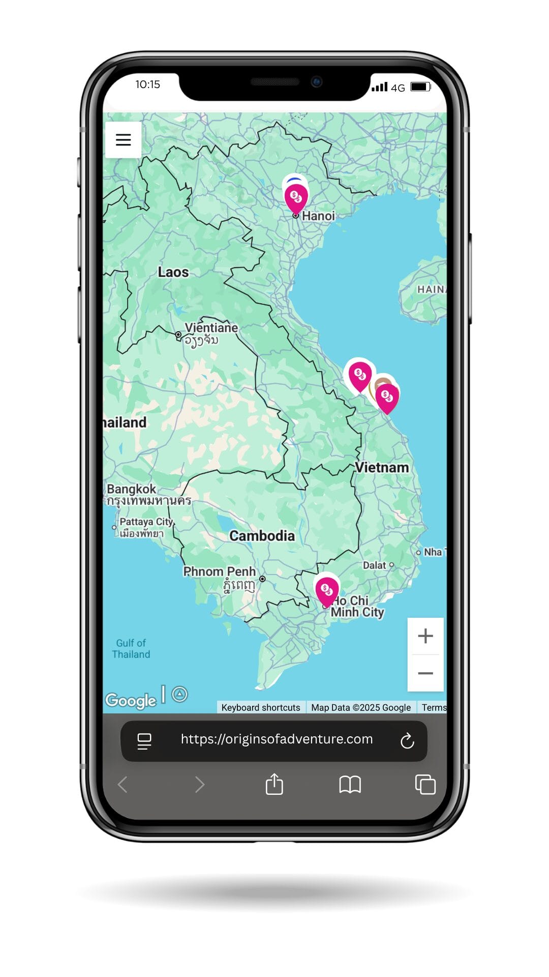 Example of a personalized travel planning map for Vietnam, shown on mobile, created as part of a custom travel itinerary service